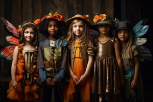 Fünf Kinder in Kostümen