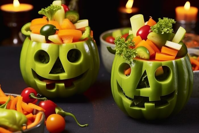 Halloween-Paprika mit Gemüsesticks